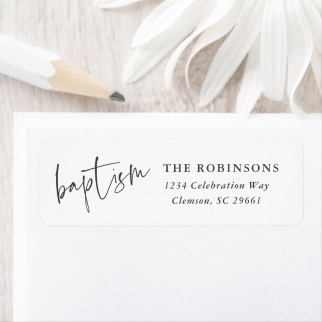 Moderne Script-Taufe Christening-Rücksendeadresse (Insitu)