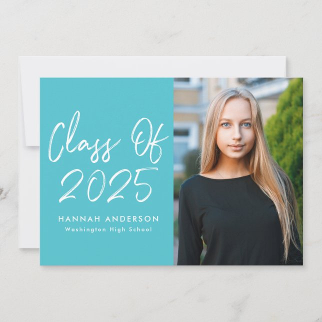 Moderne Script Turquoise Foto Graduation Party Einladung (Vorderseite)