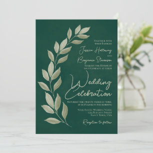 Moderne Script Watercolor Smaragdgrüne Hochzeit Einladung