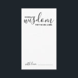 Moderne Script Wedding Advice and Wishings Card Hinweiskarte<br><div class="desc">Fügen Sie Ihrer Hochzeit eine persönliche Touch mit einem modernen Skript Hochzeitsratschlag und Wunschkarte hinzu. Diese Ratenkarte enthält den Titel 'Worte der Weisheit' mit Details in schwarzem Skript und sans serif Schriftart Stil auf weißem Hintergrund. Ideal für Hochzeiten,  Babydusche,  Geburtstagsparty,  Brautparty,  Junggeselinnen-Abschied und alle besondere Anlässe.</div>