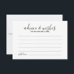 Moderne Script Wedding Advice and Wishings Card Hinweiskarte<br><div class="desc">Fügen Sie Ihrer Hochzeit eine persönliche Touch mit einem modernen Hochzeitsratgeber und Wunschausweis hinzu. Diese Ratgeber-Karte zeigt Titel im modernen,  schwarz-kalligraphischen Schriftart-Stil und Details in schwarz-modernen Sans Serif Schriftart Stil auf weißem Hintergrund. Ideal für Hochzeiten,  Babydusche,  Geburtstagsparty,  Brautparty,  Junggeselinnen-Abschied und alle besondere Anlässe.</div>
