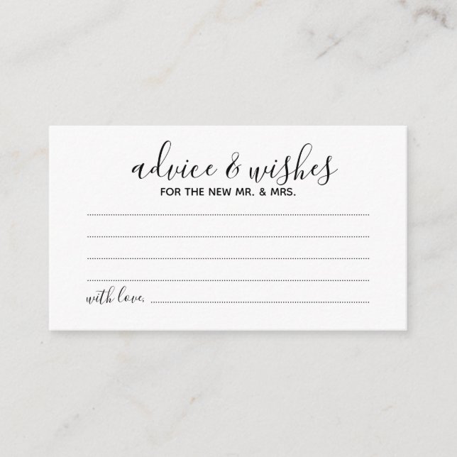 Moderne Script Wedding Advice and Wishings Card Hinweiskarte (Vorderseite)