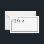 Moderne Script Wedding Advice and Wishings Card Hinweiskarte<br><div class="desc">Fügen Sie Ihrer Hochzeit eine persönliche Touch mit einem modernen Skript Hochzeitsratschlag und Wunschkarte hinzu. Diese Ratenkarte enthält den Titel 'Worte der Weisheit' mit Details in schwarzem Skript und sans serif Schriftart Stil mit schwarzem Rand auf weißem Hintergrund. Ideal für Hochzeiten,  Babydusche,  Geburtstagsparty,  Brautparty,  Junggeselinnen-Abschied und alle besondere Anlässe.</div>