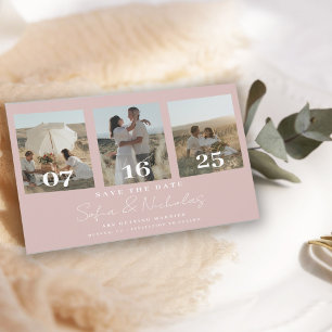 Moderne Script Wedding Collage Blush Pink Save The Date