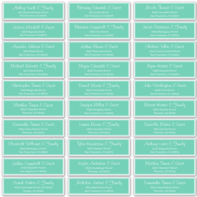 Moderne Script Wedding Guest Names Adresse Aufkleber (Vorderseite)