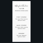 Moderne Script Wedding Menu Card Solid Color Back Menükarte<br><div class="desc">Schwarz und Weiß Modernes Skript Hochzeitsmenü Karte mit elegantem,  schwarzen Kartenrücken.</div>