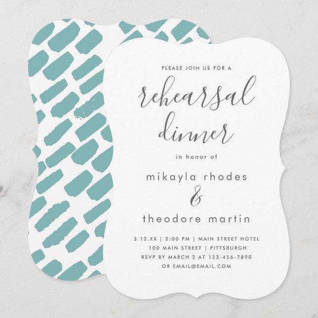 Moderne Script Wedding Probe Dinner Card Einladung (Vorne/Hinten)