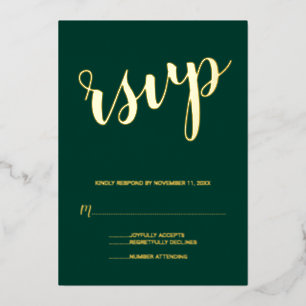 Moderne Script Wedding RSVP Smarald und Gold Folieneinladung