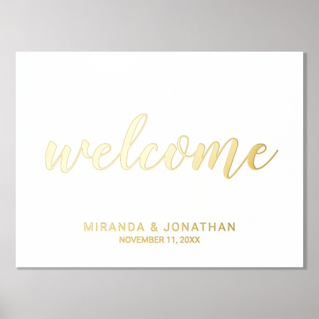 Moderne Script Wedding Welcome Gold Foliendrucke (Vorderseite)