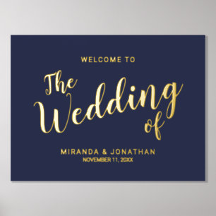 Moderne Script Wedding Welcome Navy und Gold Foliendrucke