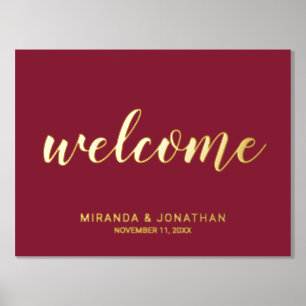 Moderne Script Wedding Willkommen Burgundy und Gol Foliendrucke