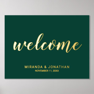 Moderne Script Wedding Willkommen Emerald und Gold Foliendrucke
