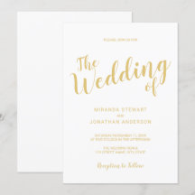 Moderne Script White and Gold Hochzeit