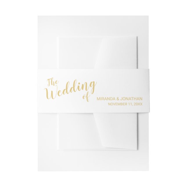 Moderne Script White and Gold Hochzeit Einladungsbanderole (Vorderseite Beispiel)