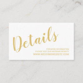 Moderne Script White and Gold Wedding Website Card Begleitkarte