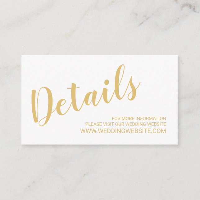 Moderne Script White and Gold Wedding Website Card Begleitkarte (Vorderseite)
