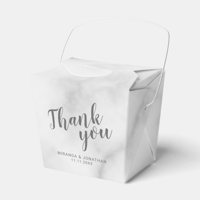 Moderne Script White Marble Wedding Geschenkschachtel (Vorderseite)