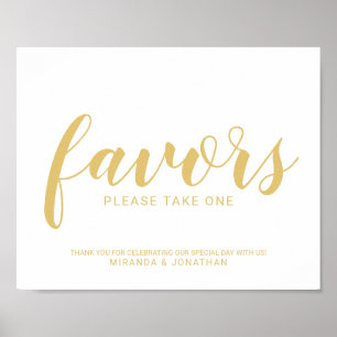 Moderne Script White und Gold Gastgeschenke Hochze Poster