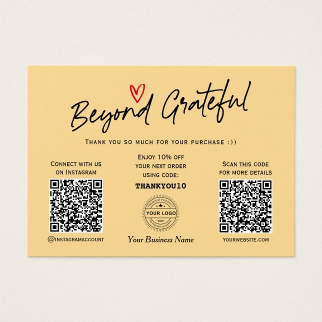 Moderne Script Yellow QR Code Geschenkkarte (Vorderseite)