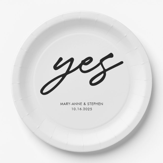 Moderne Script Yes Verlobung Wedding Party Pappteller (Vorderseite)
