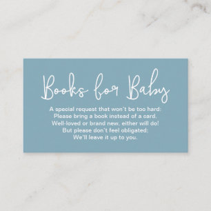 Moderne Scriptart Staubblau Baby Shower Buchwunsch Begleitkarte