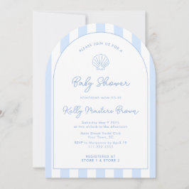Moderne Sea Muschel Blue & White Coastal Babydusch Einladung