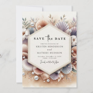 Moderne Seashell Beach Wedding Save The Date