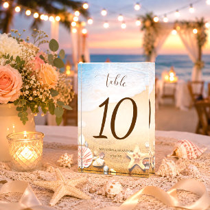 Moderne Seestern-Strand-Hochzeit-Tischnummer Fotoblock