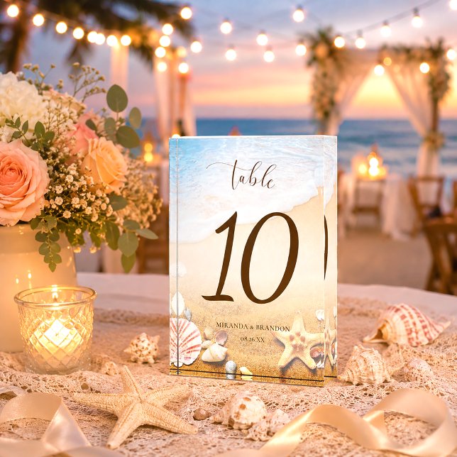 Moderne Seestern-Strand-Hochzeit-Tischnummer Fotoblock (Von Creator hochgeladen)
