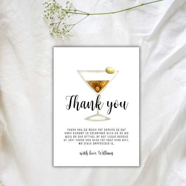 Moderne Seifenspuldusche und Martini Cocktail Baby Dankeskarte (Modern Sip & See Martini Cocktail Baby Shower Thank You Card)