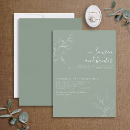 Moderne Seite Grün Drehbuch Botanische Hochzeit Ei Einladung