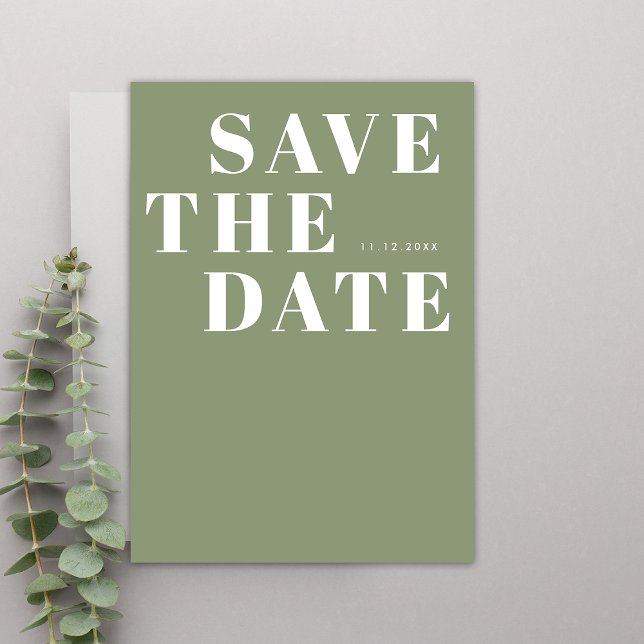 Moderne Seite Grün Minimalistische einfache Hochze Save The Date (Front)