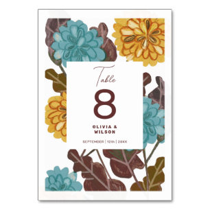 Moderne Senfblumen-Hochzeitstisch-Nummernkarte Tischnummer