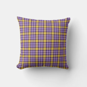 Moderne Senfgelb und Lavendel-Purple Karo W Kissen