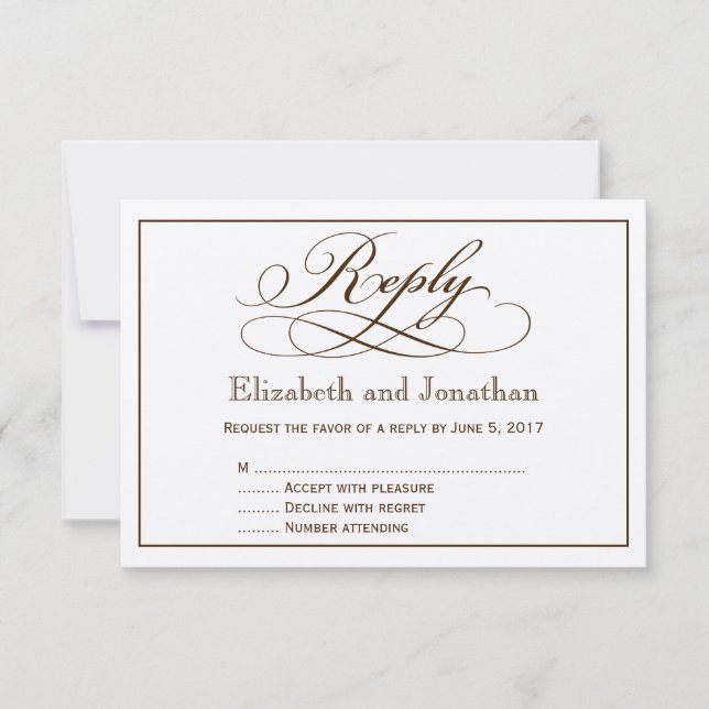 Moderne Sepia Script Wedding Repcard Einladung (Vorderseite)