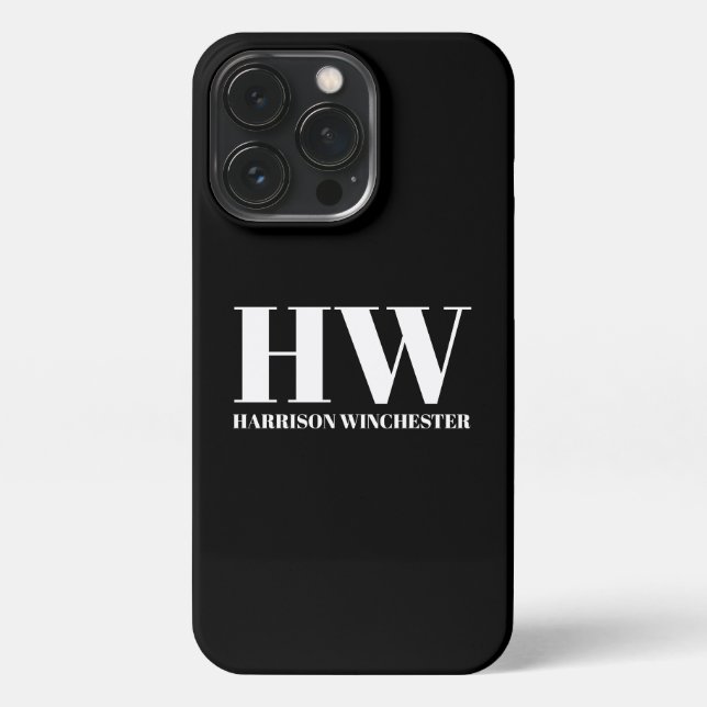 Moderne Serif-Initialen, Monogramm-Name Schwarz-we iPhone 13 Pro Hülle (Rückseite)