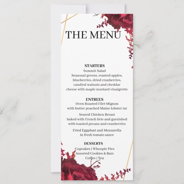 Moderne Set 10-Menükarte Einladung (Vorderseite)