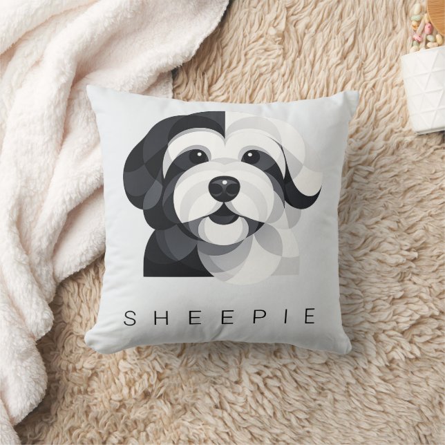 Moderne Sheepadoodle-Kunst - Geometrisch Schwarz & Kissen (Decke)