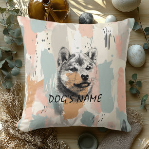 Moderne Shiba-Inu-Porträt – Künstlerischer Pinsels Kissen