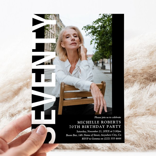 Moderne siebzigste Geburtstagsparty im Foto Einladung (Von Creator hochgeladen)