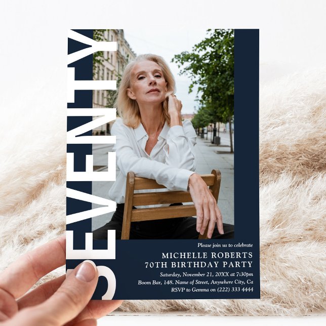 Moderne siebzigste Geburtstagsparty im Foto Einladung (Von Creator hochgeladen)
