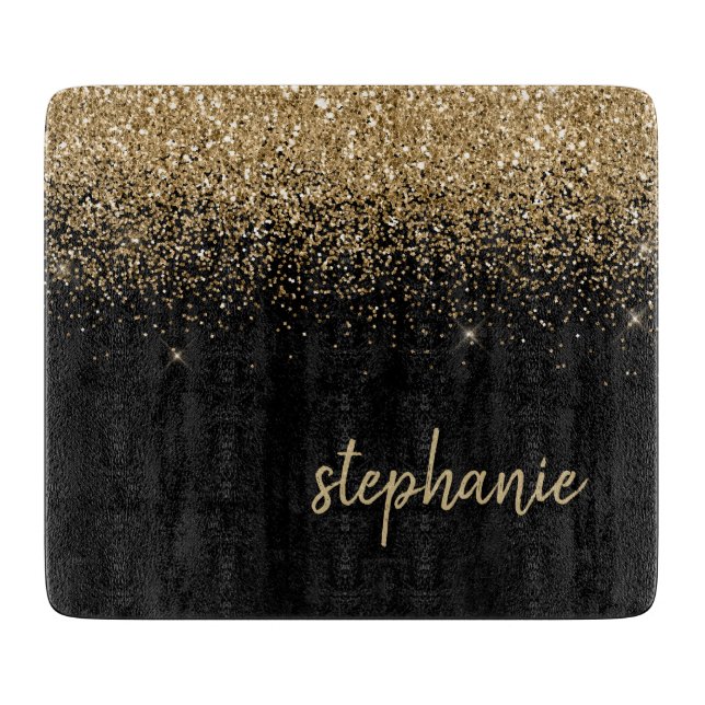 Moderne Signatur Gold Glitzer Black Schneidebrett (Vorderseite)