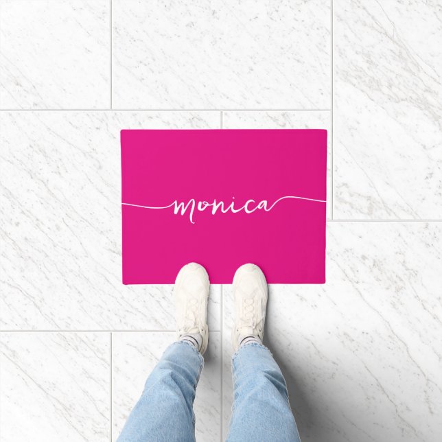 Moderne Signatur mit Swashes Name Hot Pink Fußmatte (Indoor)