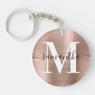 Moderne Signatur-Monogramm-Roségold-Folie Foto Schlüsselanhänger
