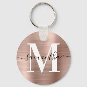 Moderne Signatur-Monogramm-Roségold-Folie Foto Schlüsselanhänger