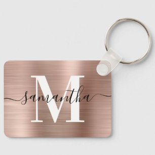 Moderne Signatur-Monogramm-Roségoldfolie-Rechteck Schlüsselanhänger