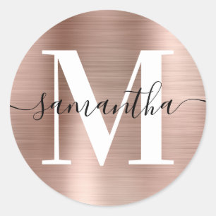 Moderne Signatur-Monogramm-Roségoldfolie Runder Aufkleber