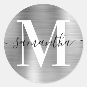 Moderne Signatur-Monogramm Silberfolie Runder Aufkleber