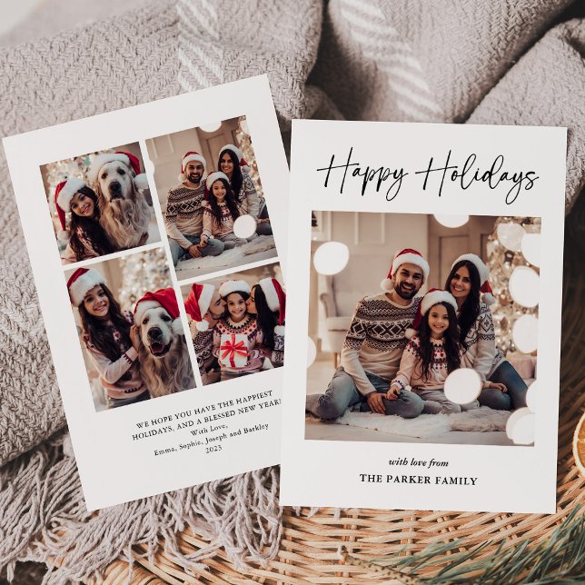 Moderne Signatur | Schwarzweiß-Foto Feiertagskarte (A simple and modern, black and white holiday card with five of your favorite photos)