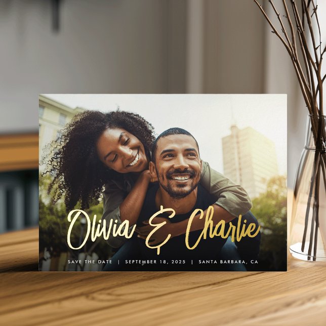 Moderne Signatur | SINGLE FOTO SAVE THE DATE Folieneinladung (Von Creator hochgeladen)